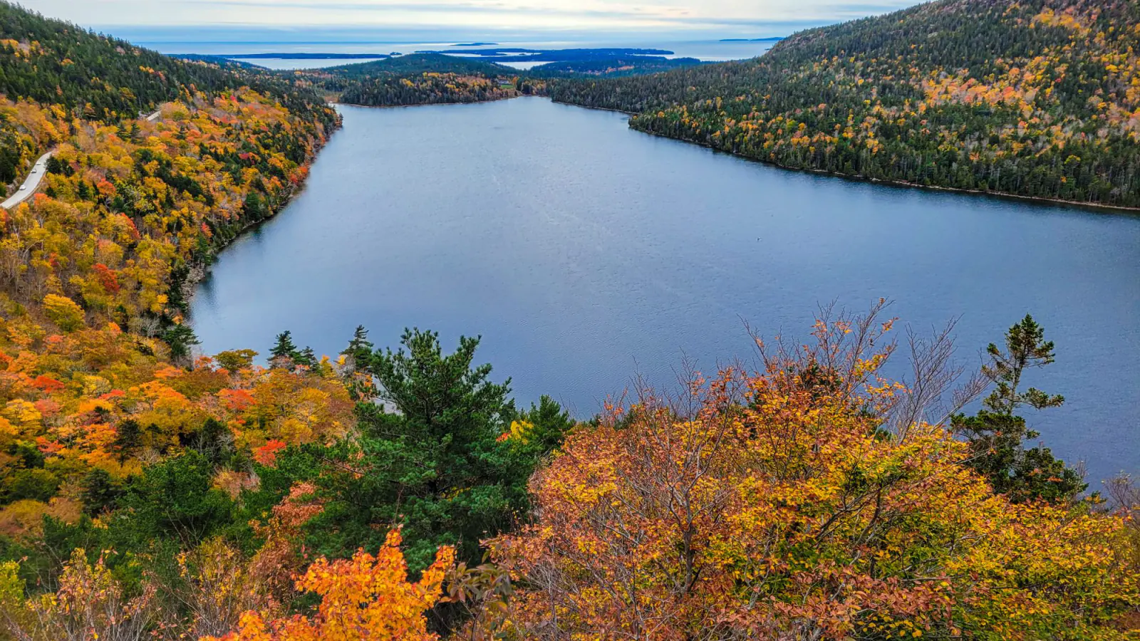Jordan Pond viewed from South Bubble Rock Trail in Acadia National Park