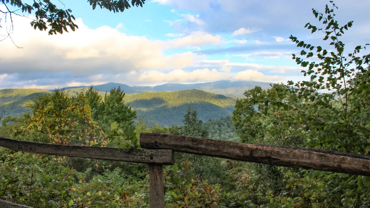 Mountain lake surrounded by fall foliage in Great Smoky Mountains National Park
