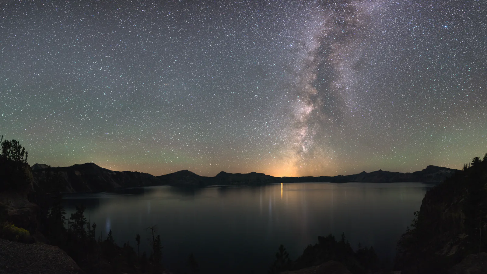 Milky Way above Crater Lake in Crater Lake National Park