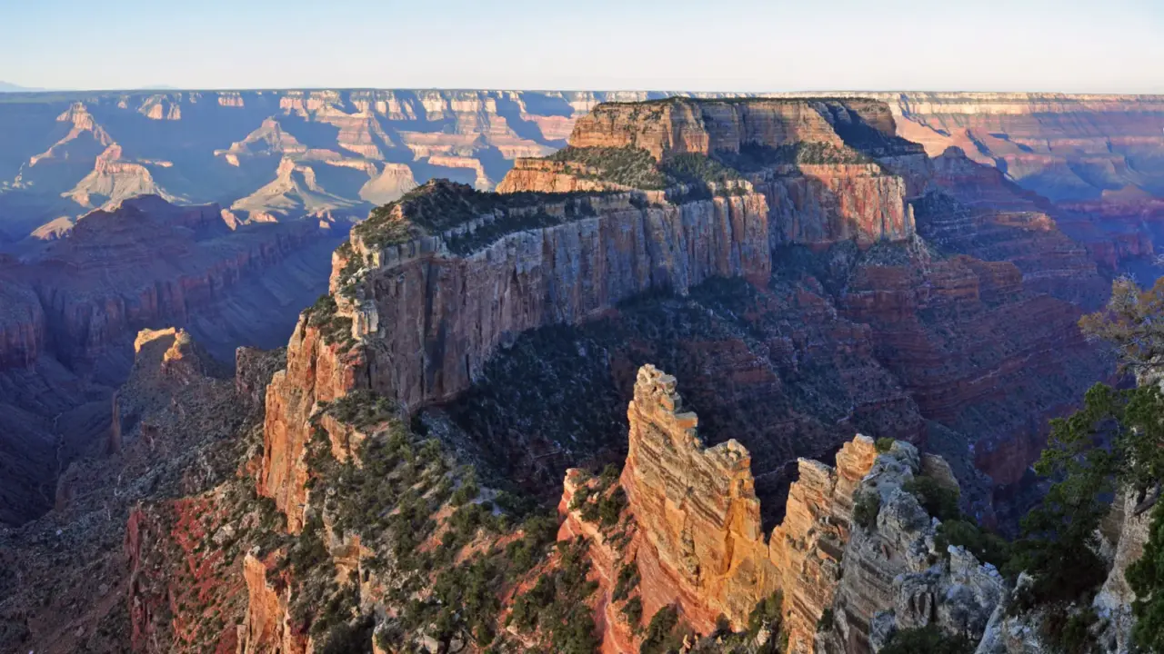 Muted sunrise from Cape Royal on the Grand Canyon North Rim