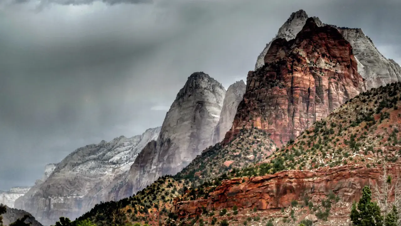 Steep red cliffs above Zion Canyon in Zion National Park