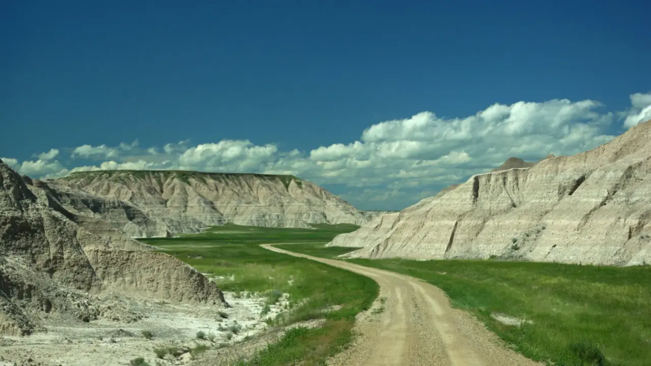 Road descending Sheep Mountain Table in Badlands National Park