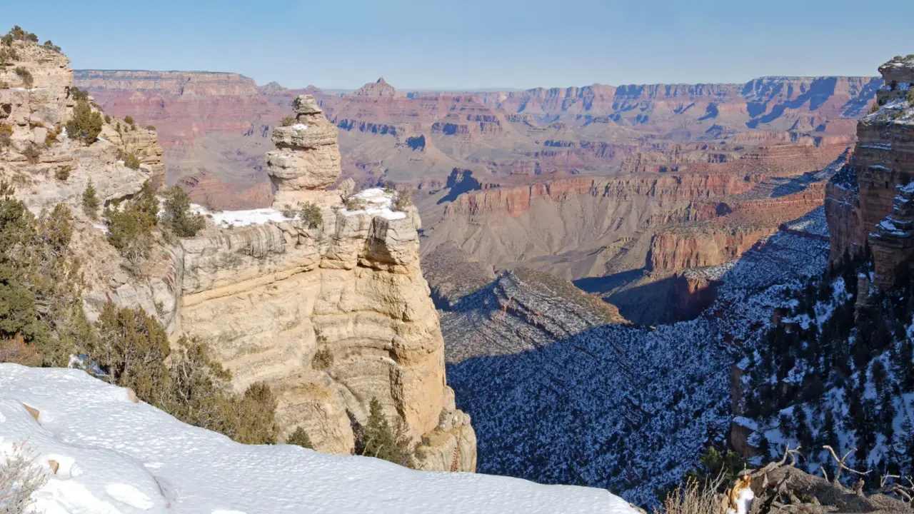 Snow around Duck on a Rock on the Grand Canyon South Rim