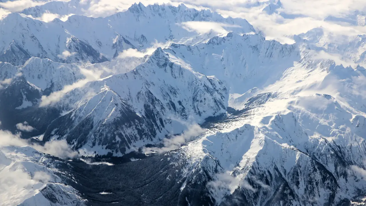 Snow-covered Luna Peak in North Cascades National Park
