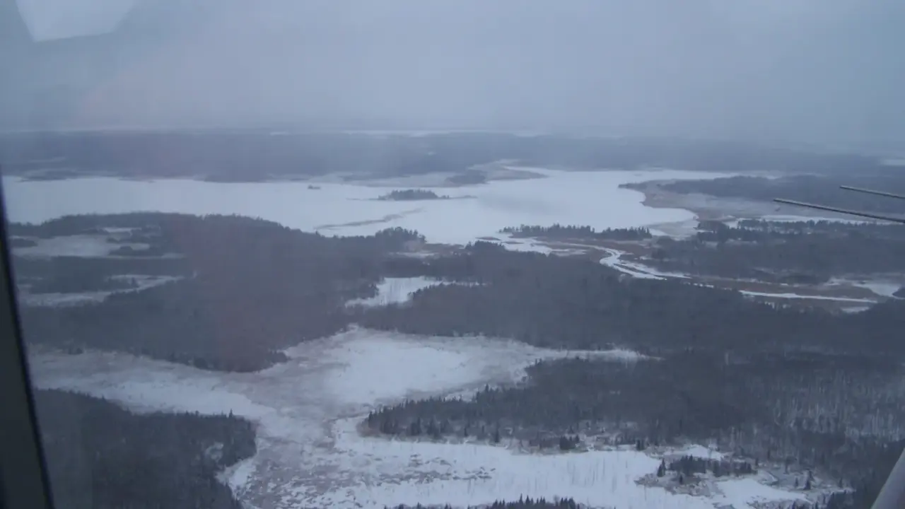 Frozen lake and forest landscape in Voyageurs National Park